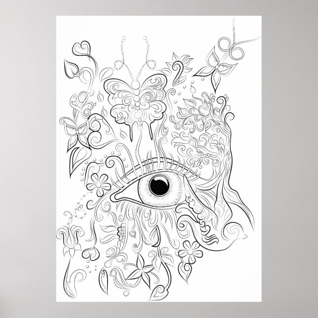 Fantasy eye drawing adult coloring poster (Front)
