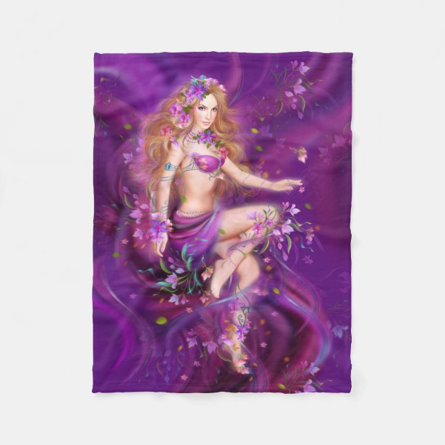 Fantasy fairy and purple flowers fleece blanket (Front)