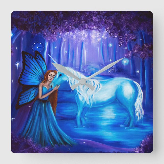 Fantasy Fairy and Unicorn painting Wall Clock (Front)