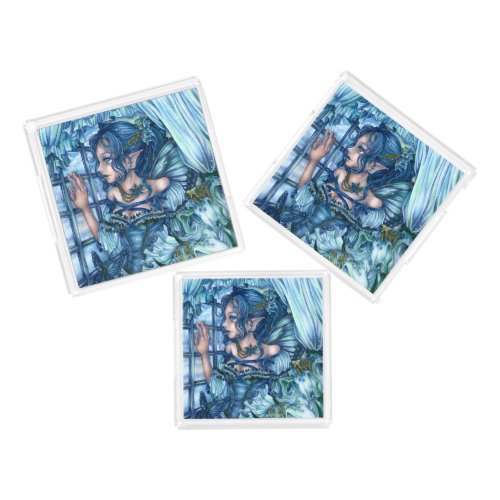 Fantasy Fairy Anime Girl Victorian Blue Acrylic Tray