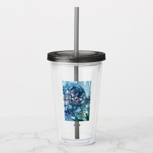 Fantasy Fairy Anime Girl Victorian Blue Acrylic Tumbler