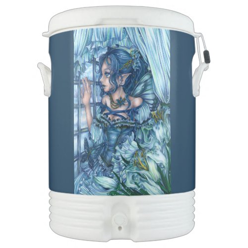 Fantasy Fairy Anime Girl Victorian Blue Beverage Cooler