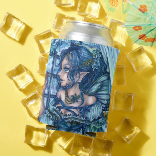 Fantasy Fairy Anime Girl Victorian Blue Can Cooler