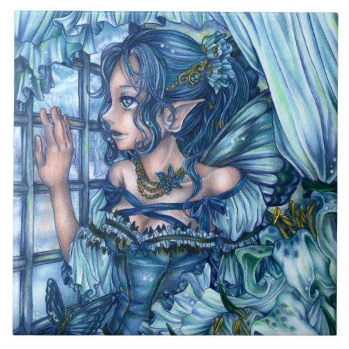 Fantasy Fairy Anime Girl Victorian Blue Ceramic Tile