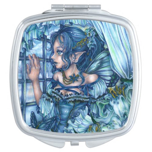 Fantasy Fairy Anime Girl Victorian Blue Compact Mirror