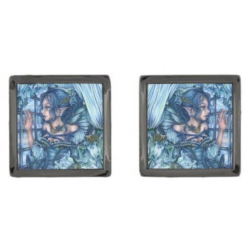 Fantasy Fairy Anime Girl Victorian Blue Cufflinks