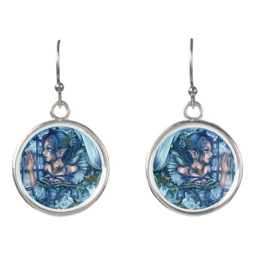 Fantasy Fairy Anime Girl Victorian Blue Earrings