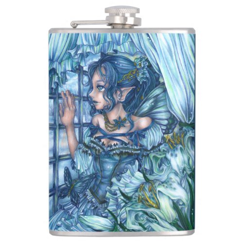 Fantasy Fairy Anime Girl Victorian Blue Flask