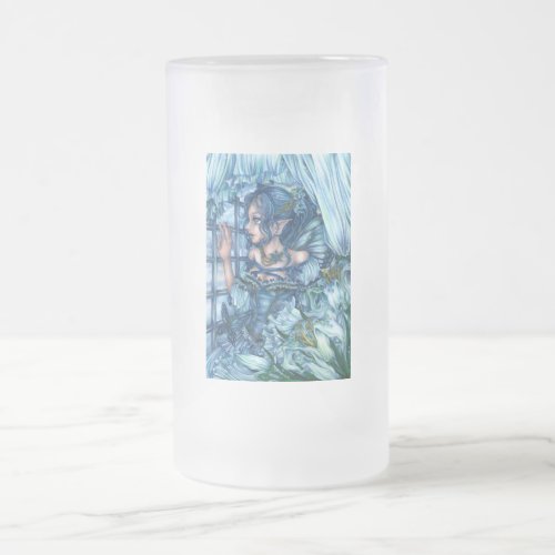 Fantasy Fairy Anime Girl Victorian Blue Frosted Glass Beer Mug