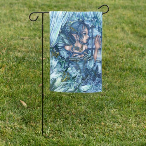 Fantasy Fairy Anime Girl Victorian Blue Garden Flag