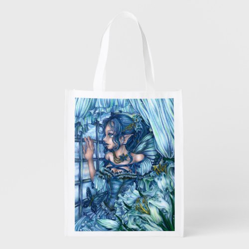 Fantasy Fairy Anime Girl Victorian Blue Grocery Bag