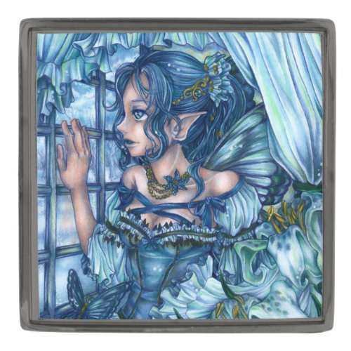 Fantasy Fairy Anime Girl Victorian Blue Gunmetal Finish Lapel Pin