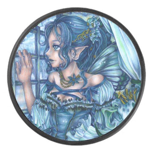 Fantasy Fairy Anime Girl Victorian Blue Hockey Puck