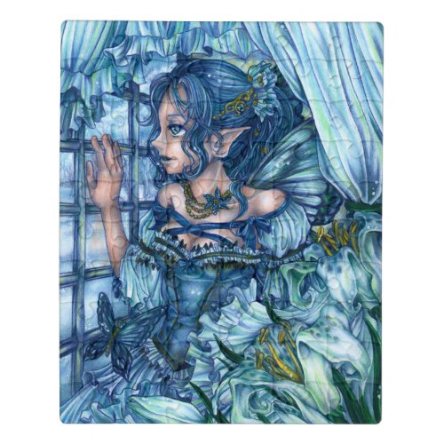 Fantasy Fairy Anime Girl Victorian Blue Jigsaw Puzzle