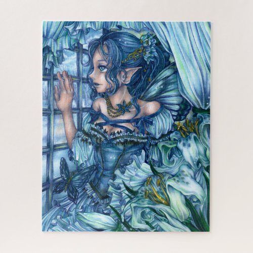 Fantasy Fairy Anime Girl Victorian Blue Jigsaw Puzzle