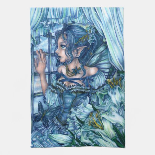 Fantasy Fairy Anime Girl Victorian Blue Kitchen Towel