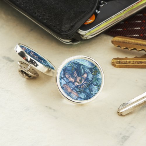 Fantasy Fairy Anime Girl Victorian Blue Lapel Pin