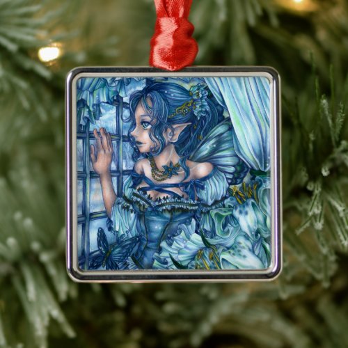 Fantasy Fairy Anime Girl Victorian Blue Metal Ornament