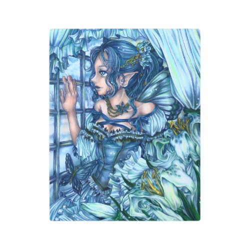 Fantasy Fairy Anime Girl Victorian Blue Metal Print