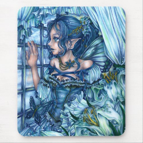Fantasy Fairy Anime Girl Victorian Blue Mouse Pad