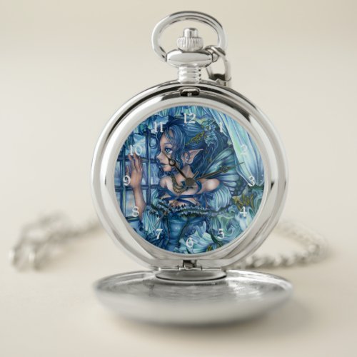 Fantasy Fairy Anime Girl Victorian Blue Pocket Watch