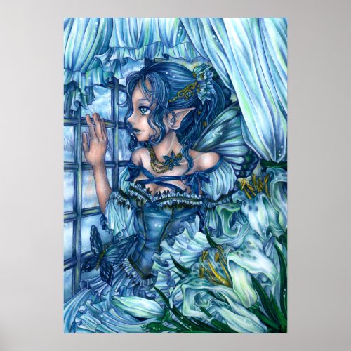 Fantasy Fairy Anime Girl Victorian Blue Poster