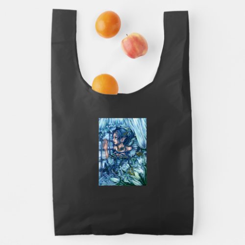 Fantasy Fairy Anime Girl Victorian Blue Reusable Bag