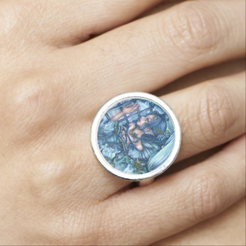 Fantasy Fairy Anime Girl Victorian Blue Ring