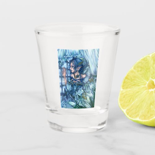 Fantasy Fairy Anime Girl Victorian Blue Shot Glass