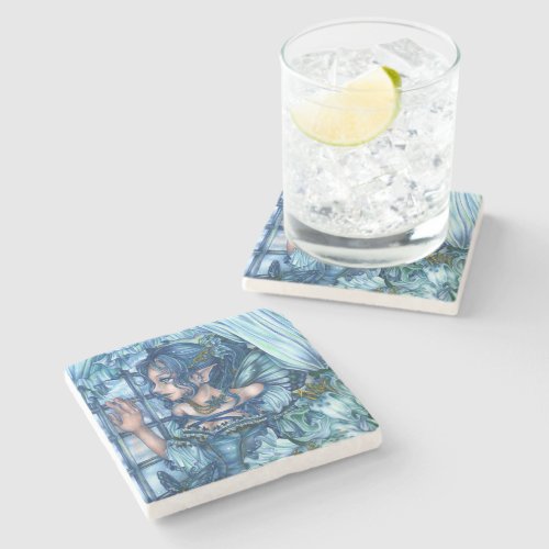 Fantasy Fairy Anime Girl Victorian Blue Stone Coaster