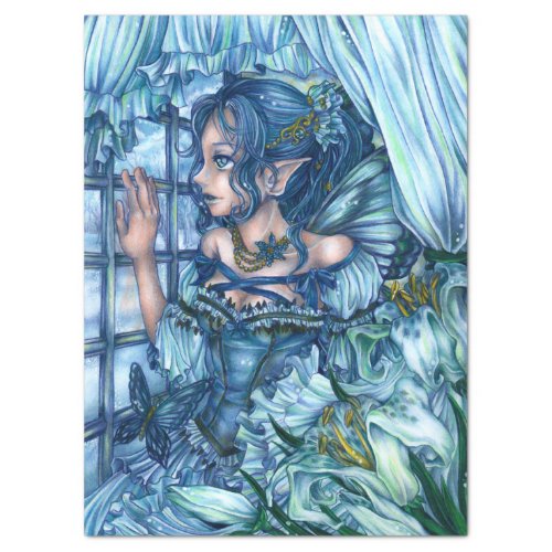 Fantasy Fairy Anime Girl Victorian Blue Tissue Paper