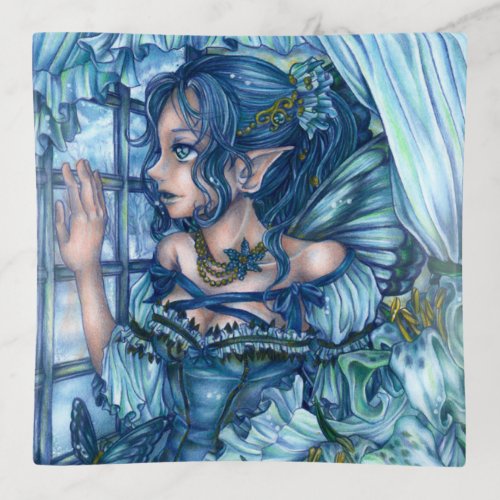 Fantasy Fairy Anime Girl Victorian Blue Trinket Tray