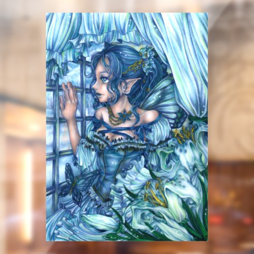 Fantasy Fairy Anime Girl Victorian Blue Window Cling
