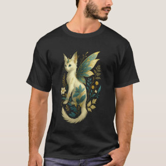 Fantasy Fairy Cat with Floral Wings Magical Feline T-Shirt