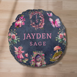 Fantasy Fairy Custom Name Girl's Room Round Pillow