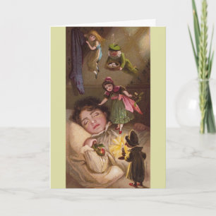 Fantasy fairy elves vintage Christmas card
