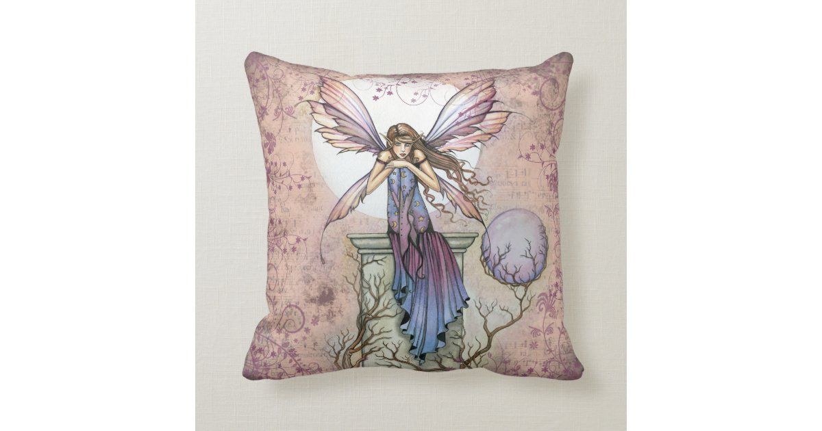 Fantasy Fairy Floral Design Throw Pillow