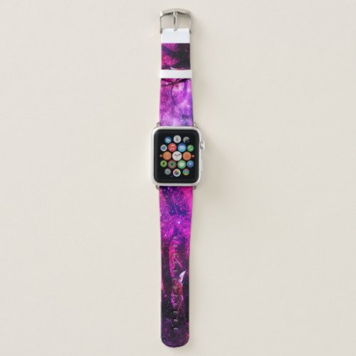 Fantasy fairy hide in pink forest near river apple watch band