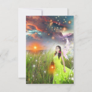 Fantasy Fairy Holding Lantern during a Sunset