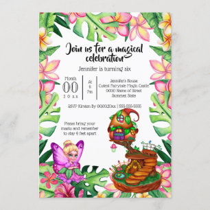 Fantasy fairy house tropical flowers goblin party invitation