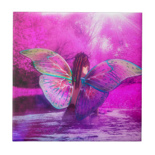 Fantasy fairy in the river in purple forest ceramic tile