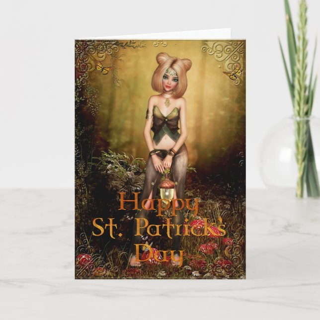 Fantasy Fairy in the Woods St. Patrick's Day Card (Front)