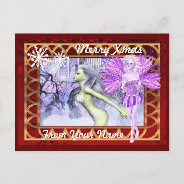 Fantasy fairy  personalized  christmas holiday postcard (Front)