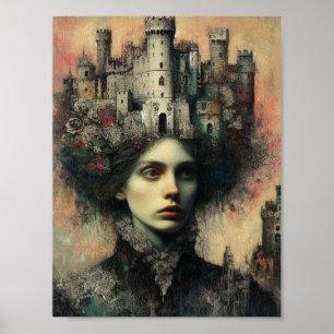 Fantasy Fairy Tale Queen With Castle on Her Head Poster