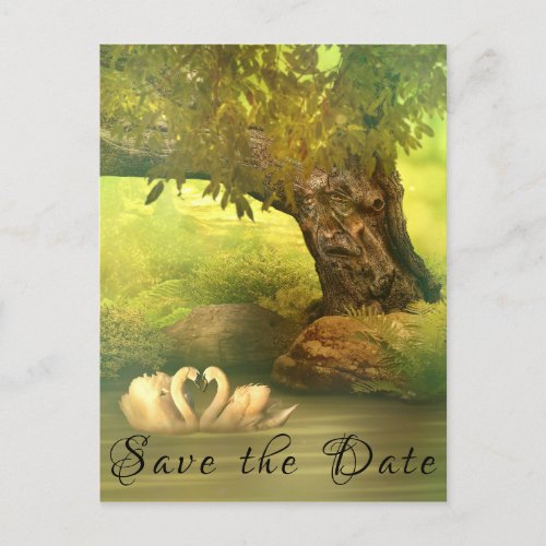 Fantasy Fairy_tale Save the Date Tree Face Swan Announcement Postcard