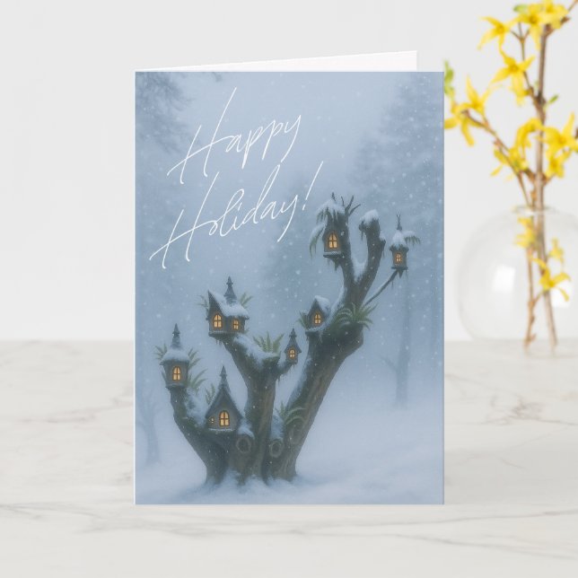 Fantasy Fairy treehouse Christmas Card (Yellow Flower)