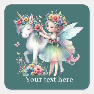 Fantasy Fairy unicorn add text Square Sticker