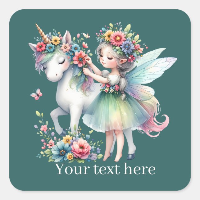 Fantasy Fairy unicorn add text  Square Sticker (Front)
