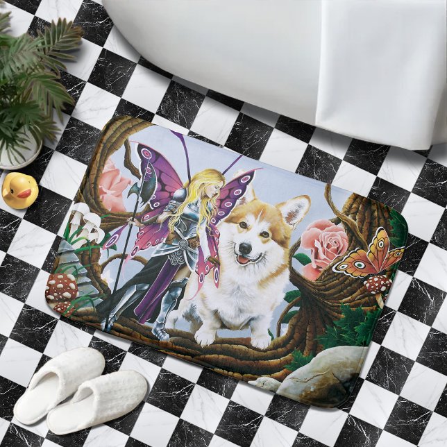 Fantasy Fairy Warrior Corgi Magical Forest Bath Mat (Creator Uploaded)