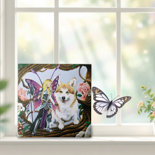 Fantasy Fairy Warrior Corgi Magical Forest Ceramic Tile